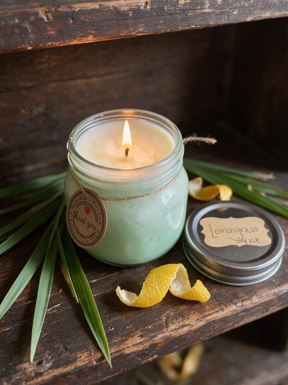 Handmade Lemongrass Soy Candle - All Clean Natural Materials- 8 oz Jar Candle